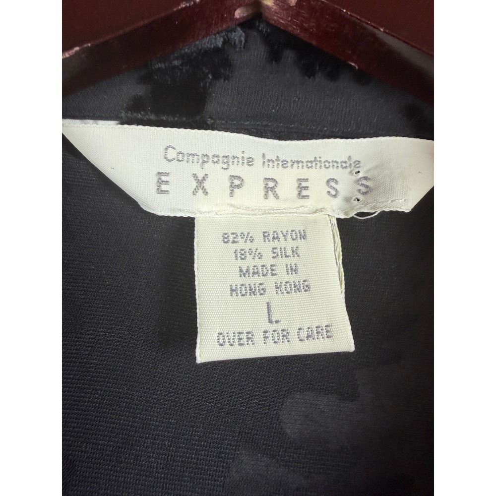 Vintage Express Silk Blend Velvet Burnout‎ Leaf Blouse Black Grey Large Devore - Picture 5 of 10